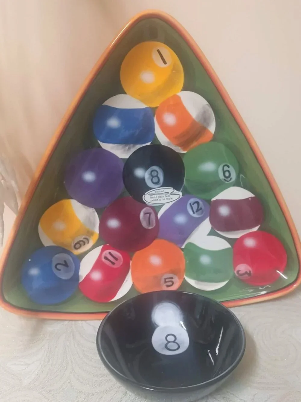 Clay Art Rack Em Up Pool Billiard Design Dip Bowl Appetizer Tray Serving Set 16